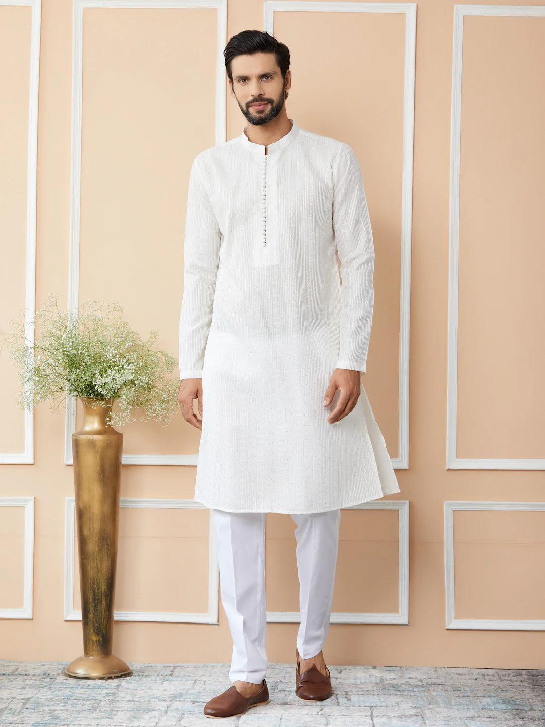Off White Chanderi Silk Kurta - Fabmade