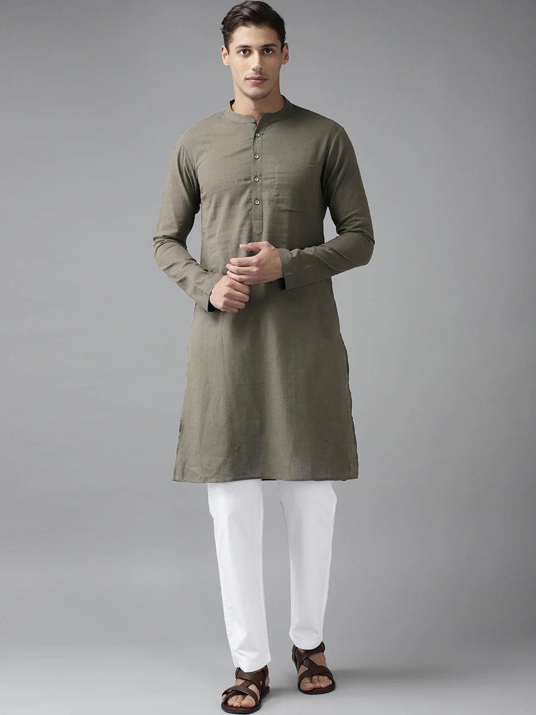 FM-Men Khaki Cotton Linen kurta - Fabmade