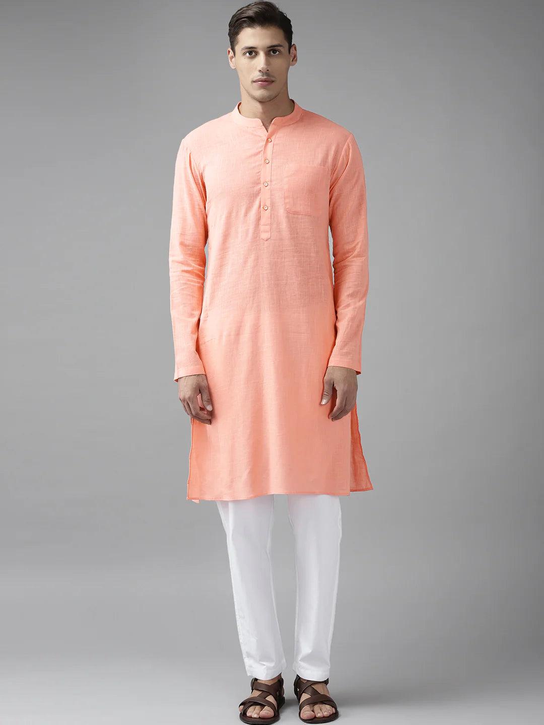 FM-Men Peach Cotton Linen kurta Pyjama - Fabmade