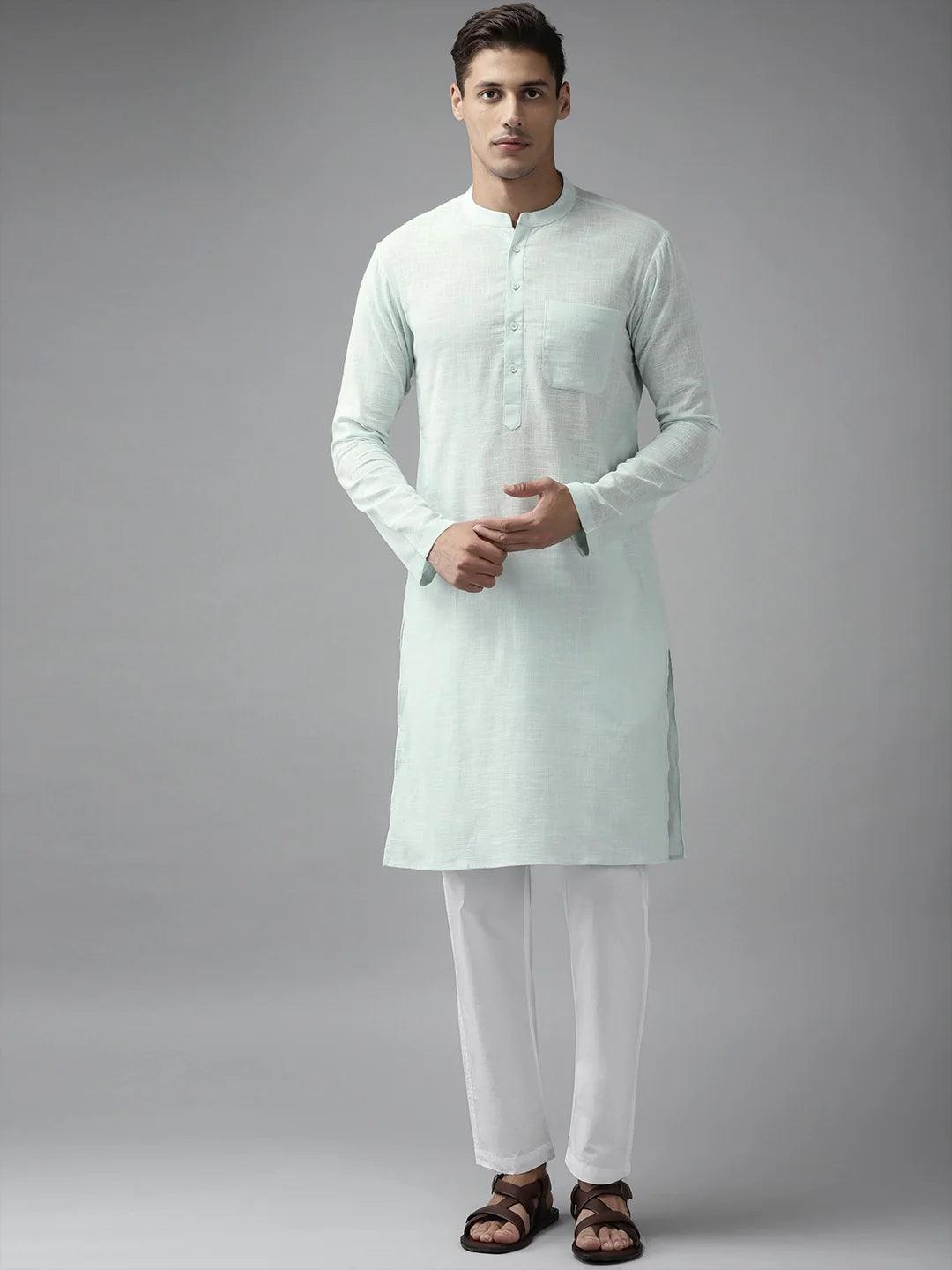 FM-Men Sky Blue Cotton Linen kurta  Pyjama - Fabmade
