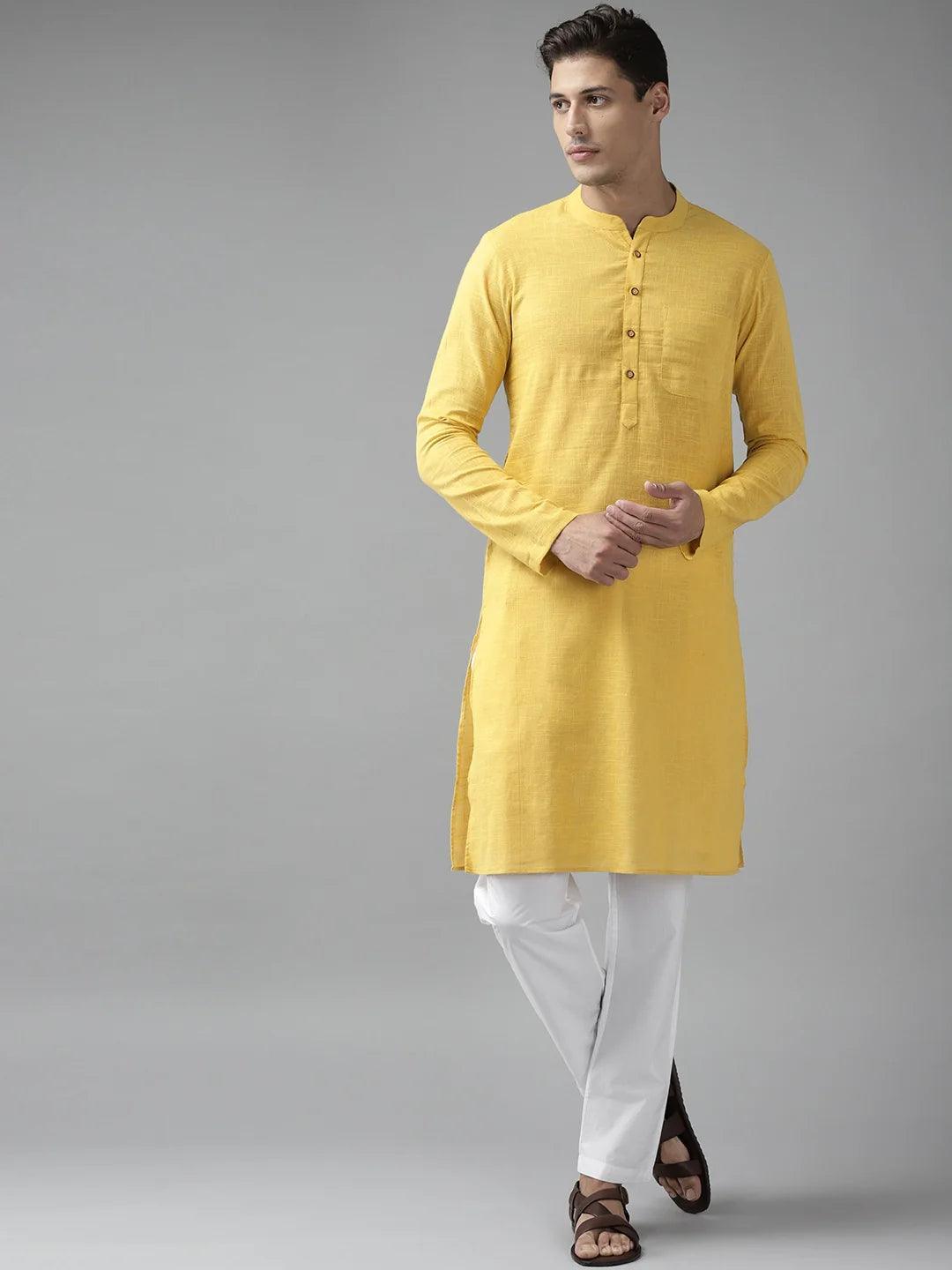 FM-Men Yellow Cotton Linen kurta - Fabmade