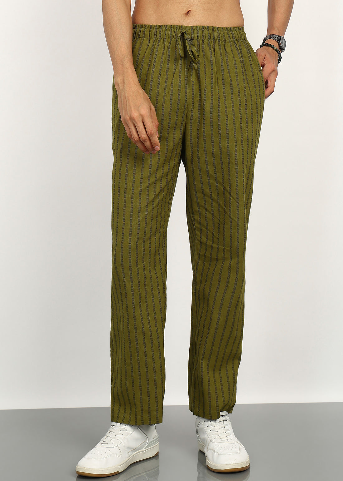 Fabmade Olive Stripe Linen Trouser