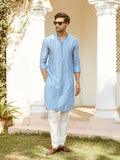 Embroidered Regular Sequinned Chanderi Silk Kurta with Pyjamas - Fabmade