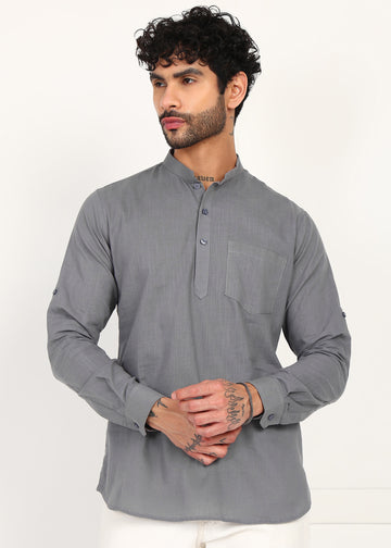 Fabmade Ash Grey Linen Short Kurta