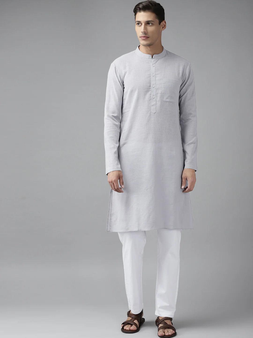 FM-Men Grey Cotton Linen kurta - Fabmade