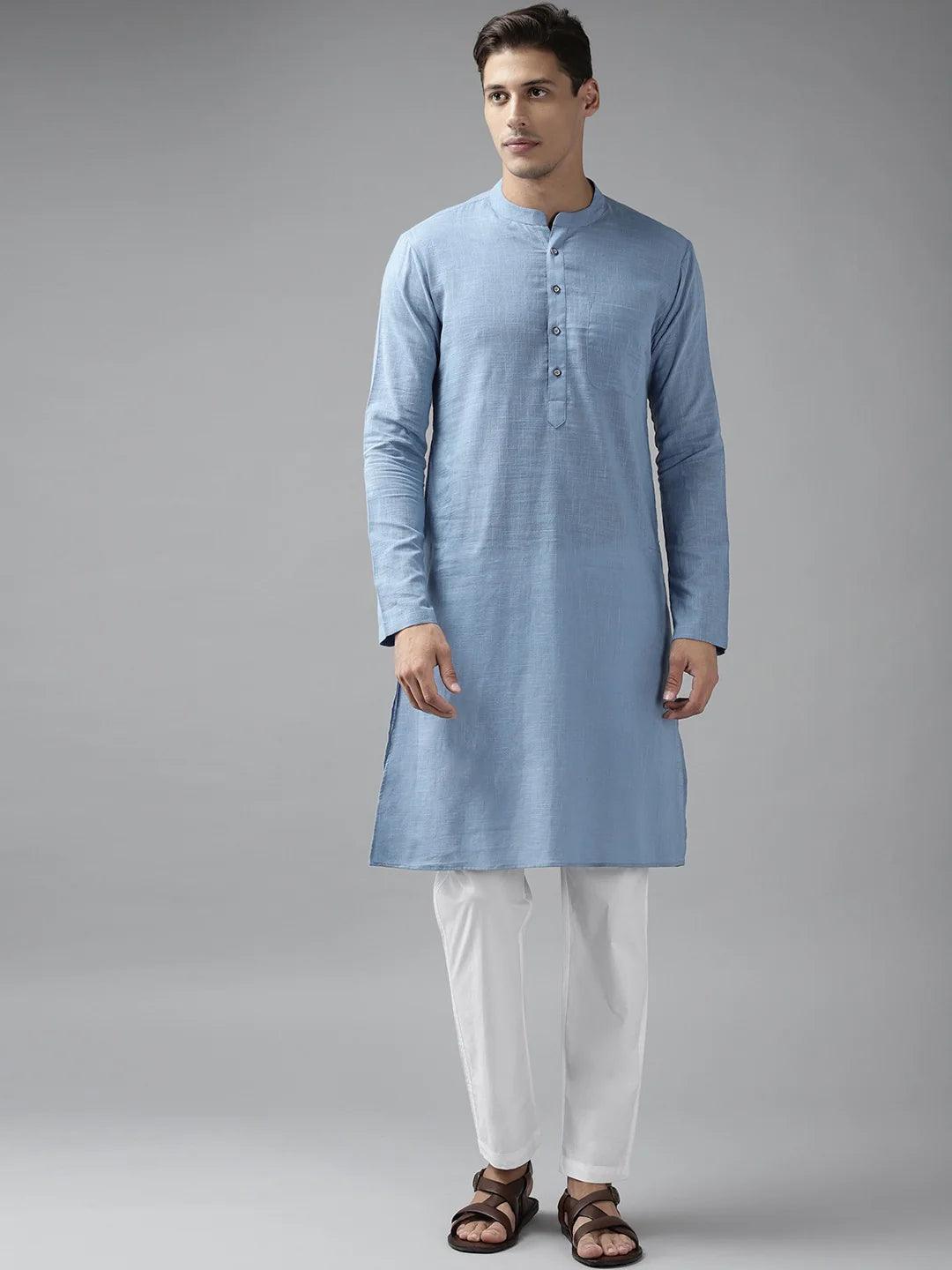 FM-Men Blue Cotton Linen kurta - Fabmade