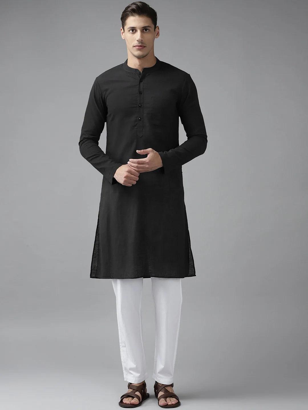 FM-Men Z-Black Cotton Linen kurta Pyjama - Fabmade