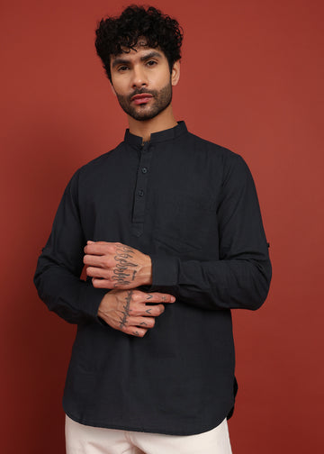 Onyx Noir Mandarin Collar Short Kurta