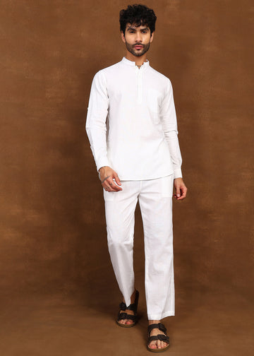 Fabmade Ivory Ease Linen Short Kurta Co-Ord Set