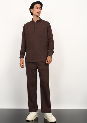 Fabmade Cocoa Drift Linen Kurta Set