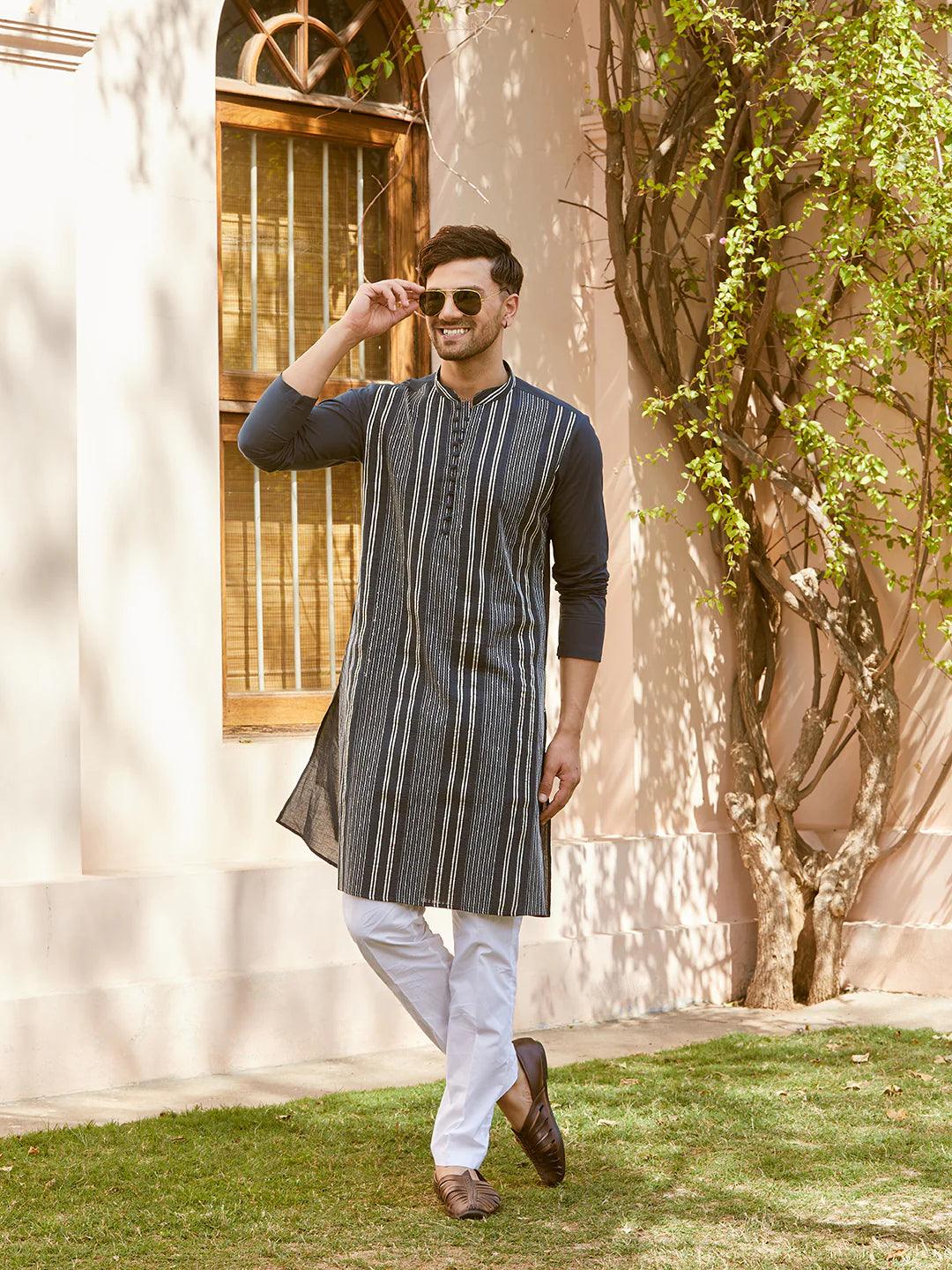 Gota Strips and Sequins Embroidered Pure Cotton Straight Kurta - Fabmade