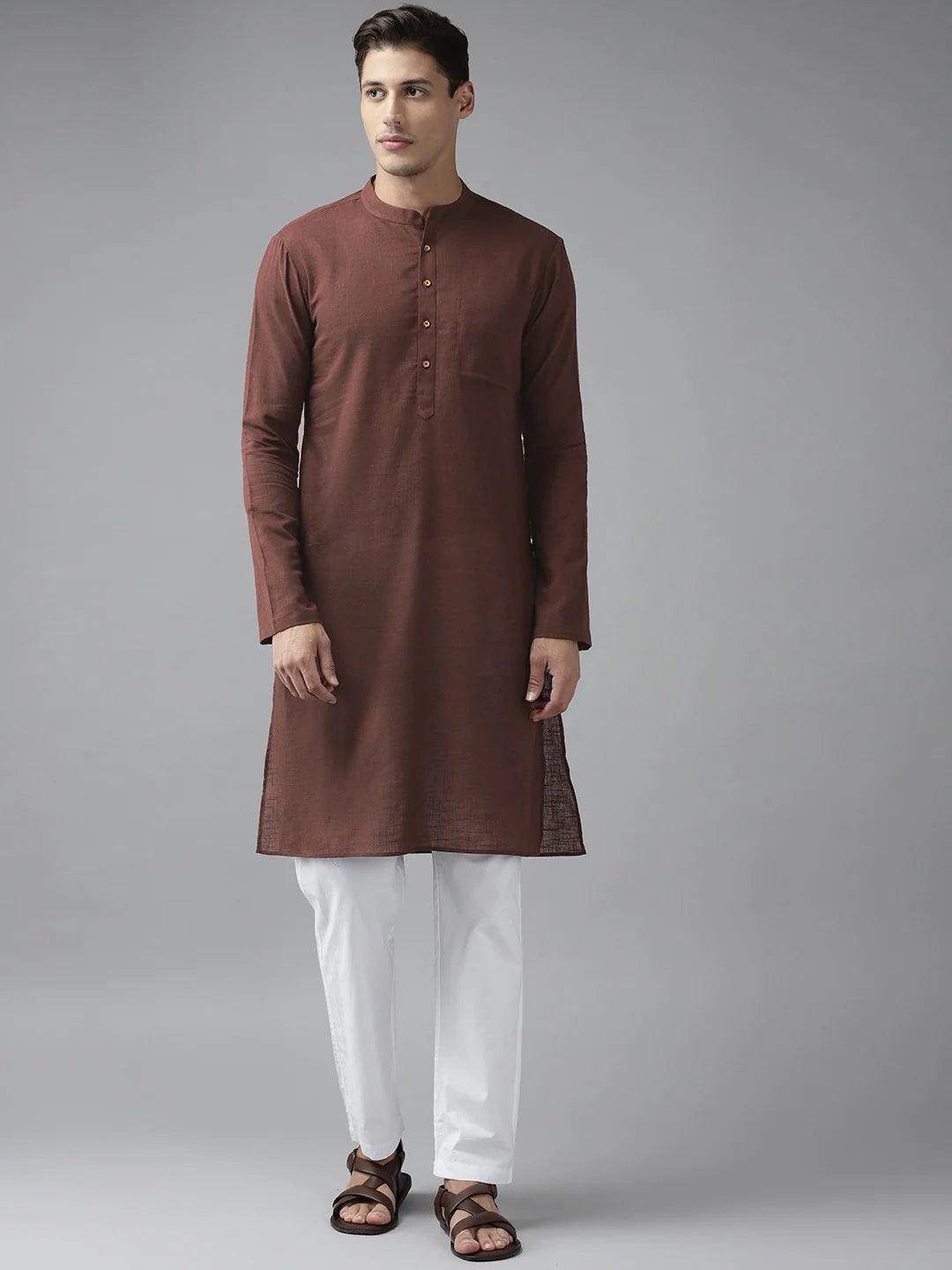 FM-Men Brown Cotton Linen kurta - Fabmade