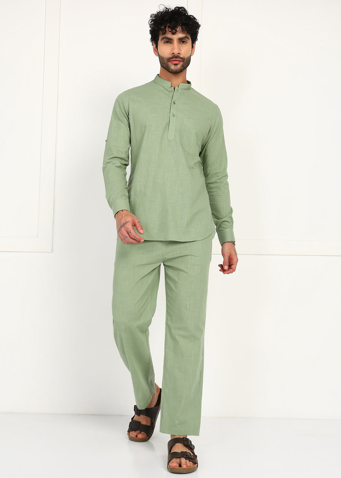 Fabmade Sage Linen Kurta Co-Ord Set