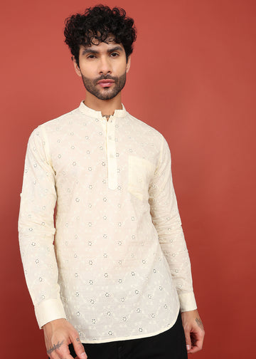 Ivory Bloom Embroidered Short Kurta