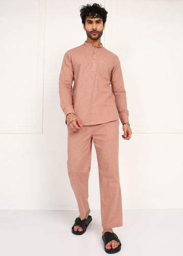 Men’s Peach Linen Short Kurta Set