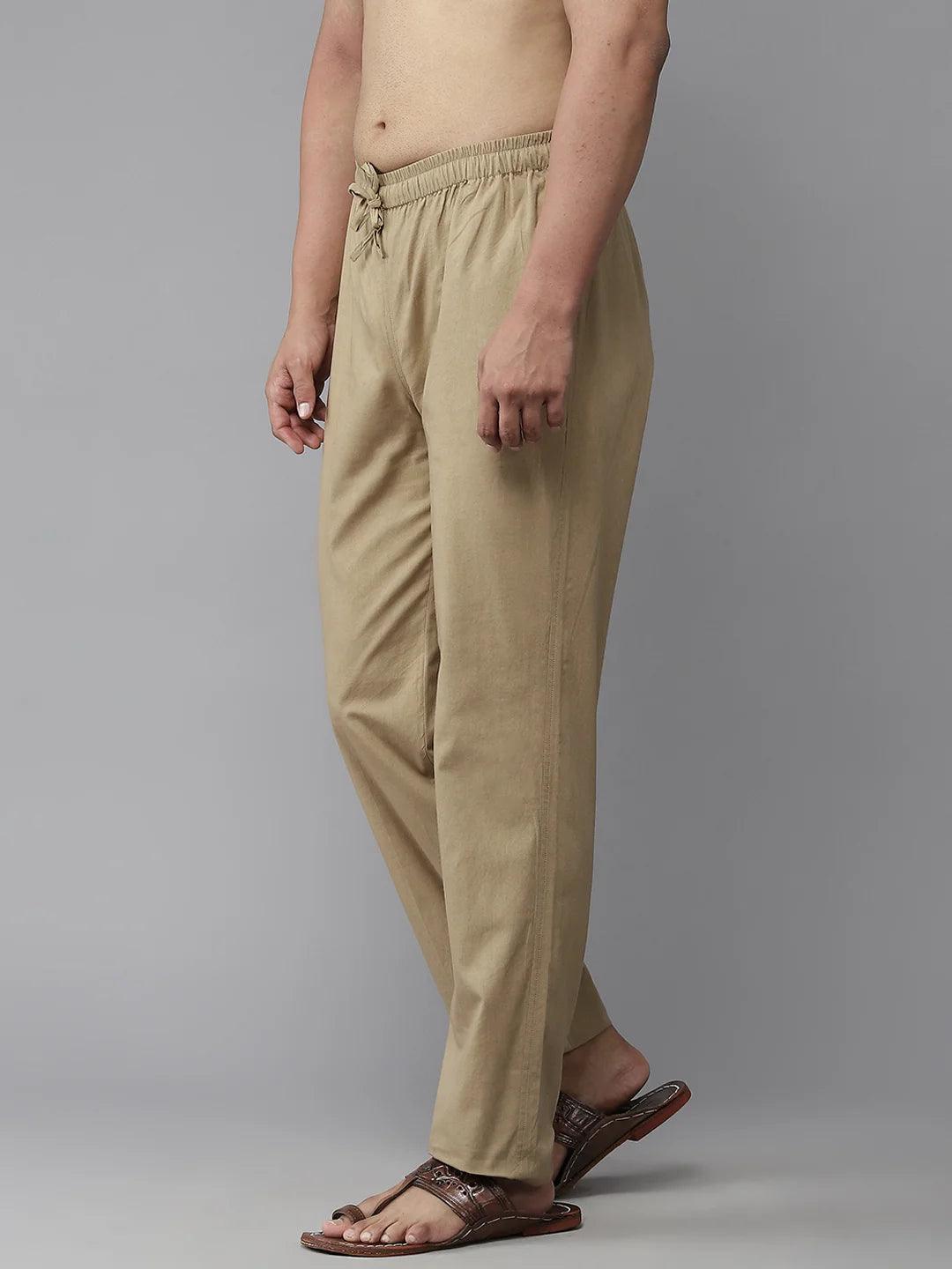 Men's Khaki Cotton Linen  Pyjama - Fabmade