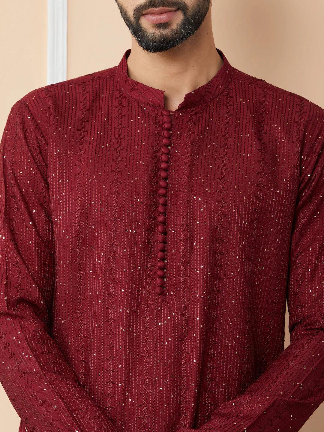 Dark Maroon Chanderi Silk Kurta - Fabmade