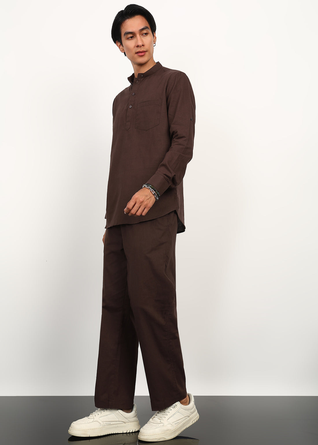 Fabmade Cocoa Drift Linen Kurta Set