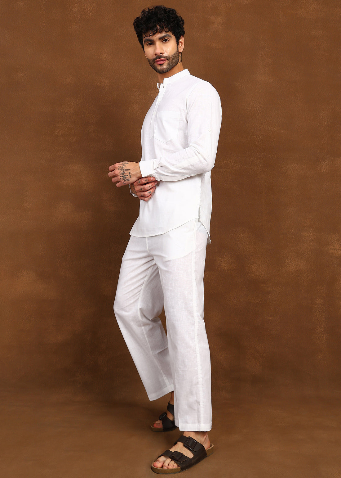 Fabmade Ivory Ease Linen Short Kurta Co-Ord Set
