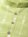 Lime Green and white printed straight kurta - Fabmade