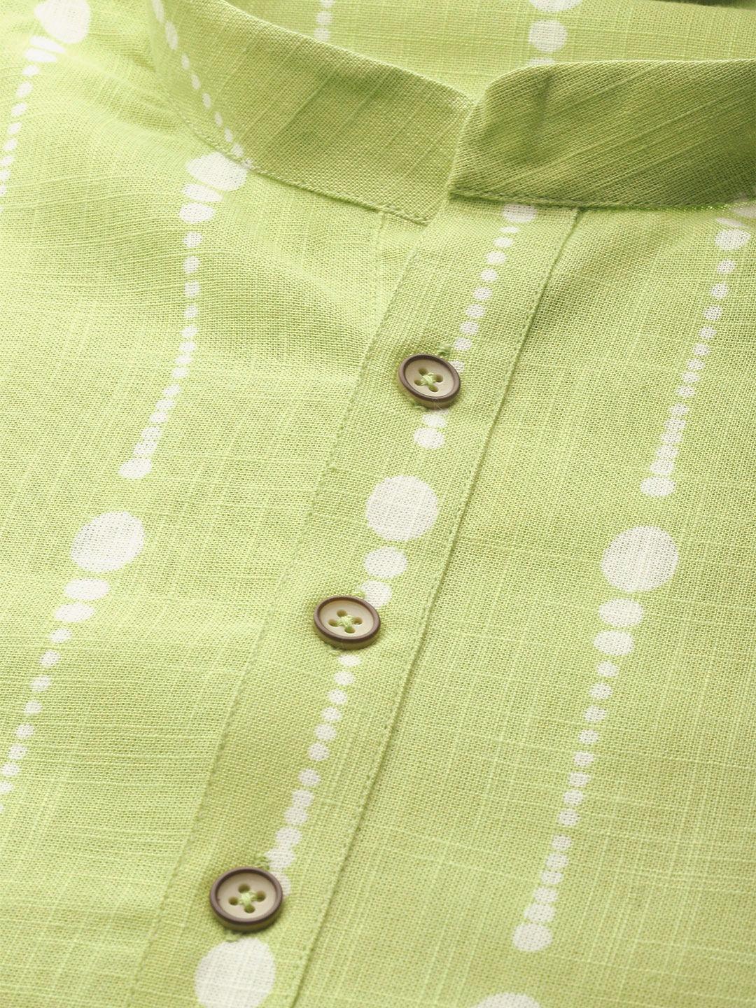 Lime Green and white printed straight kurta - Fabmade