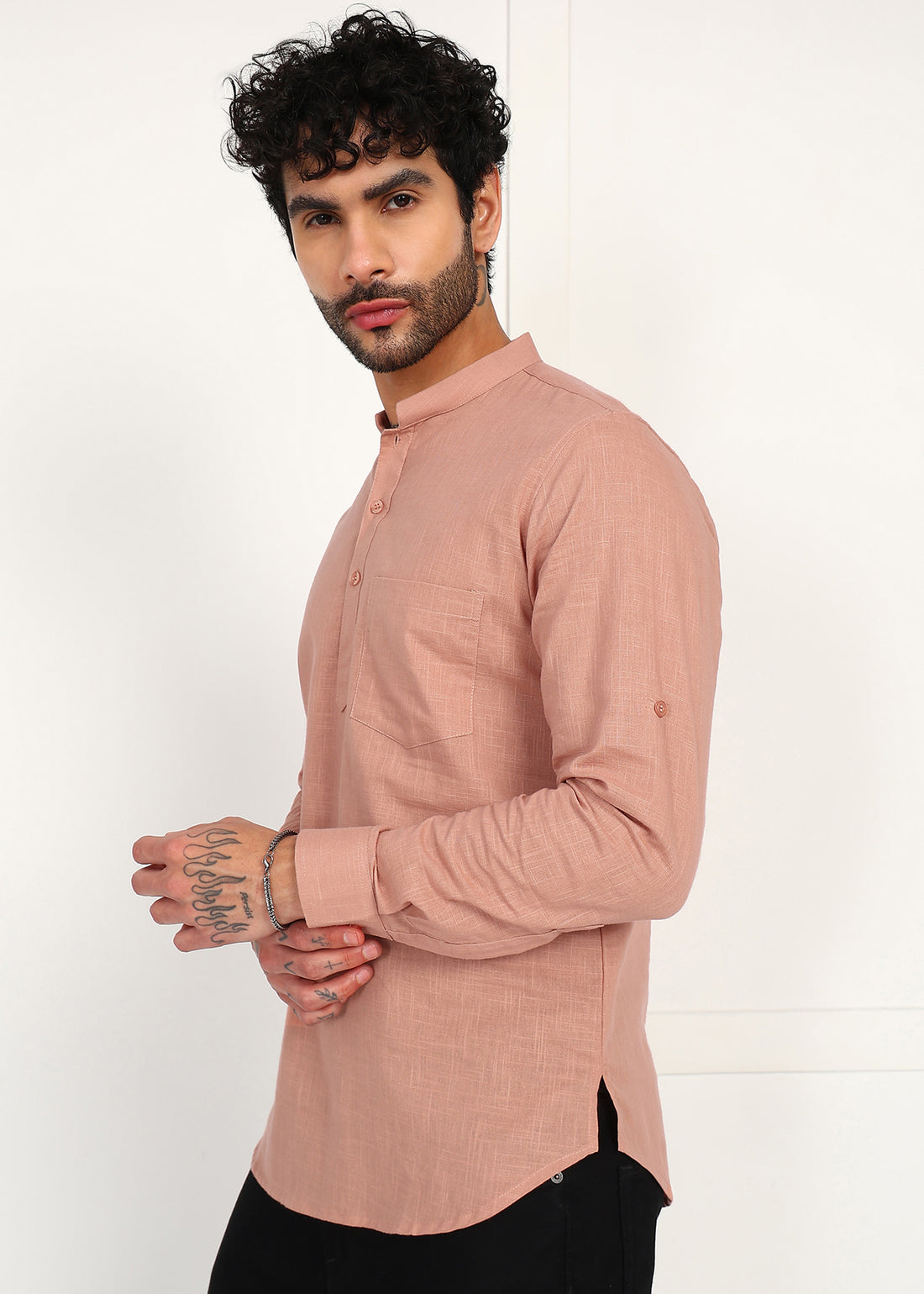 Men’s Peach Linen Short Kurta