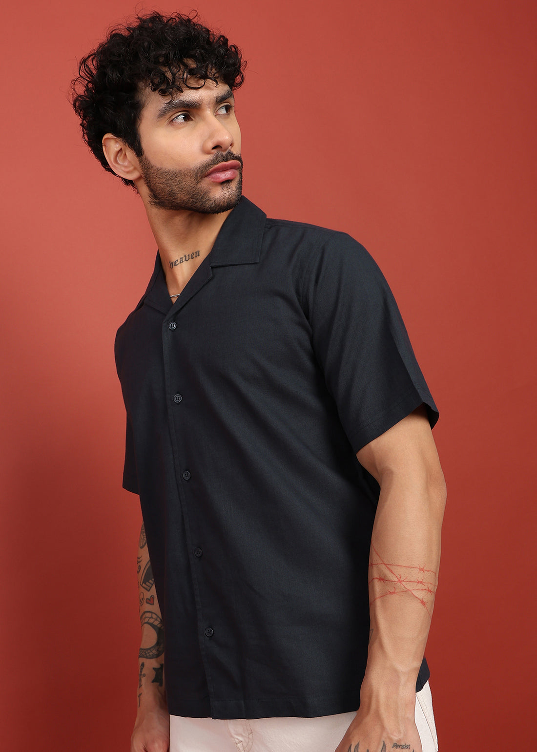 Midnight Black Cuban Collar Shirt