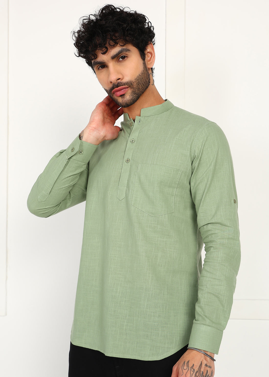 Fabmade Sage Linen Kurta