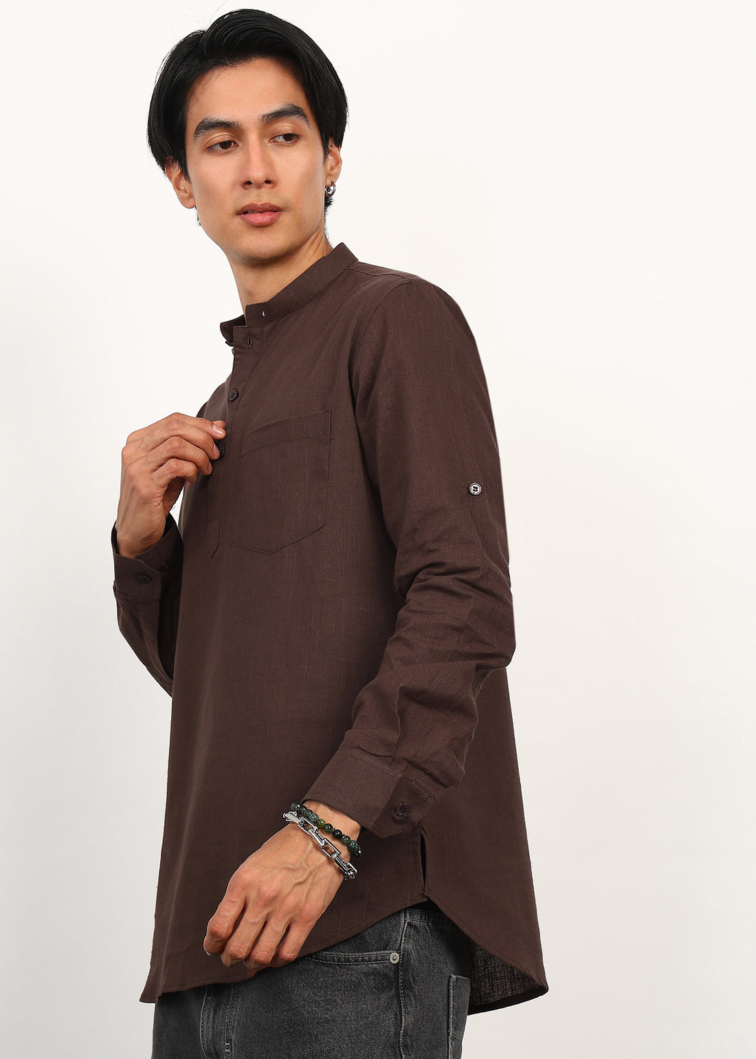 Fabmade Cocoa Drift Linen Short Kurta