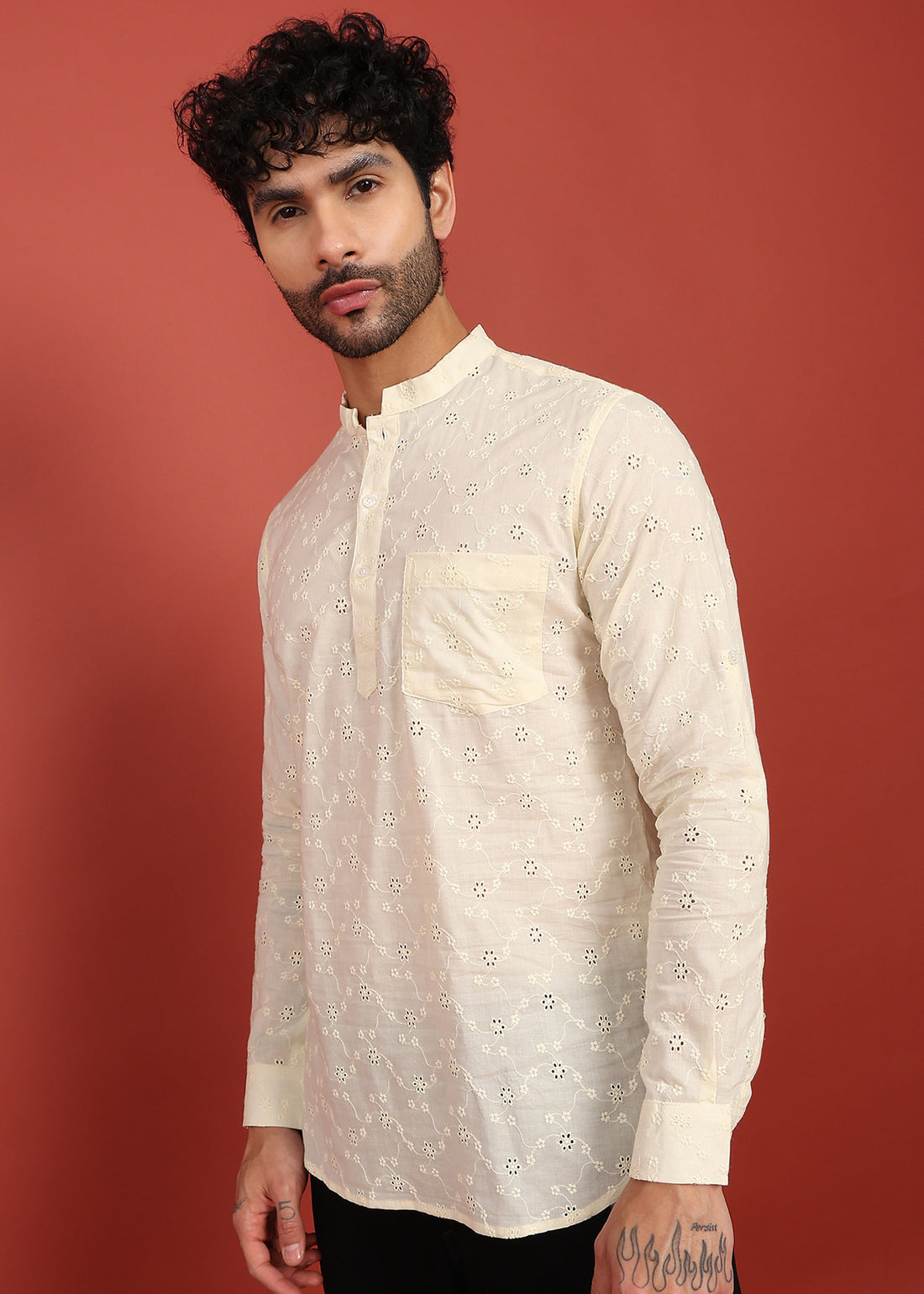 Ivory Bloom Embroidered Short Kurta
