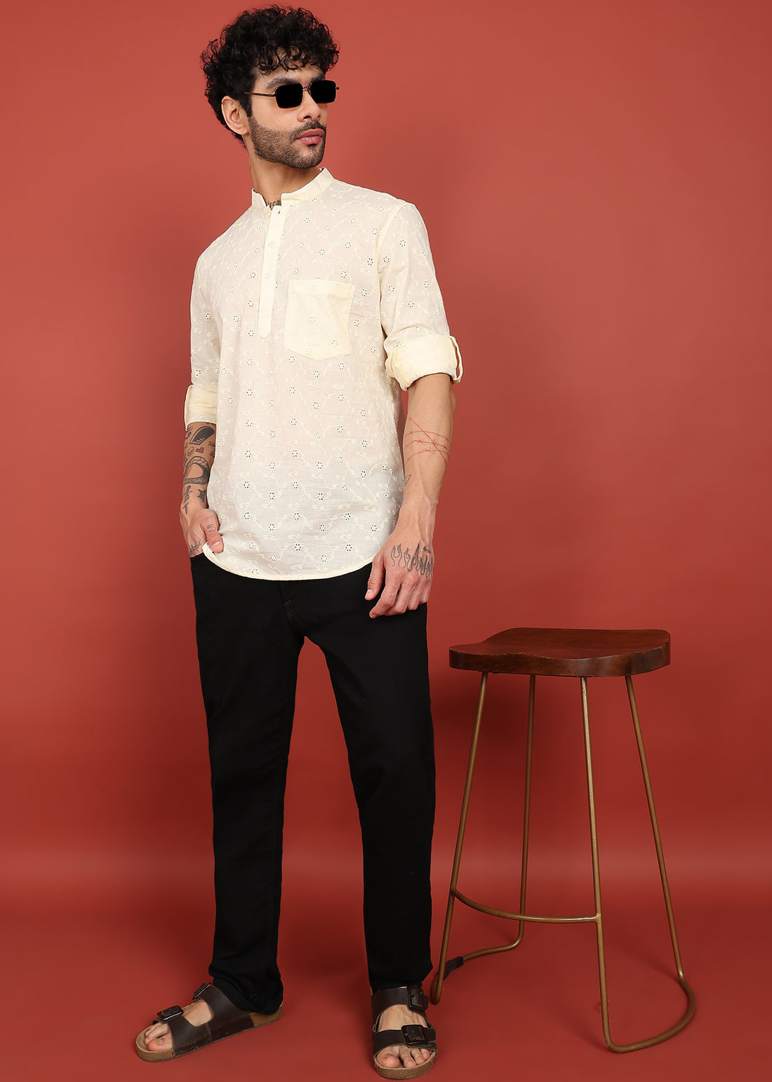 Ivory Noor Dotted Short Kurta