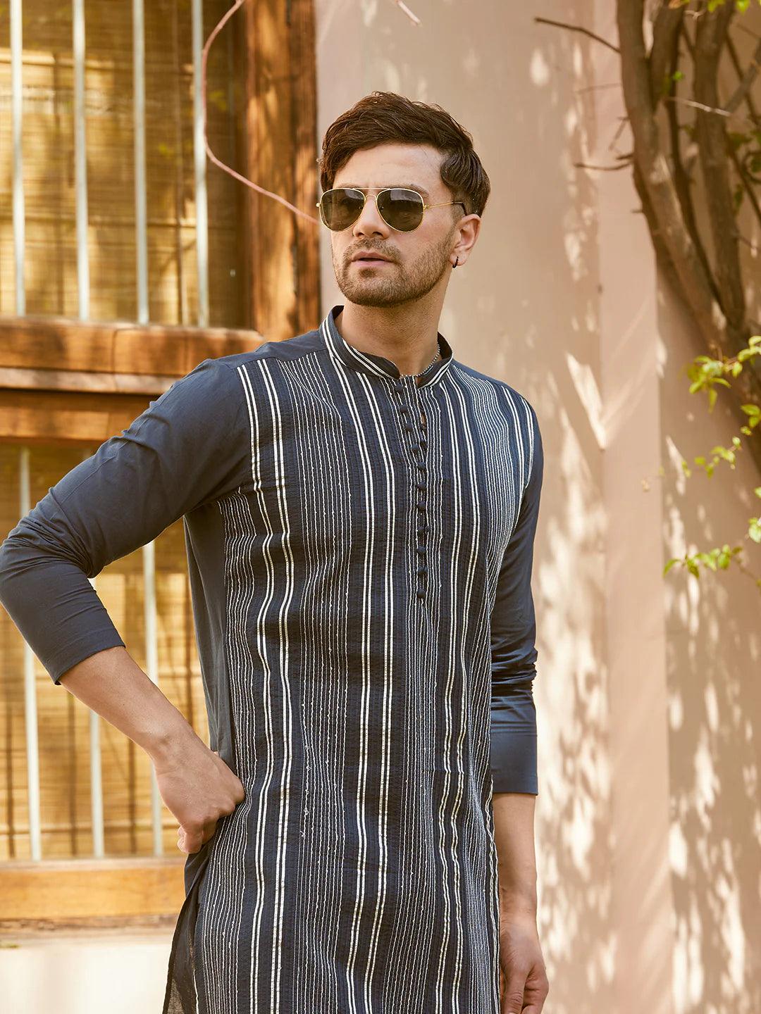 Gota Strips and Sequins Embroidered Pure Cotton Straight Kurta - Fabmade
