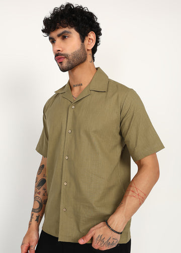 Fabmade Olive Breeze Linen Shirt