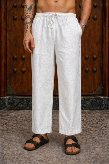 Men’s White Linen Loose Fit Pajama