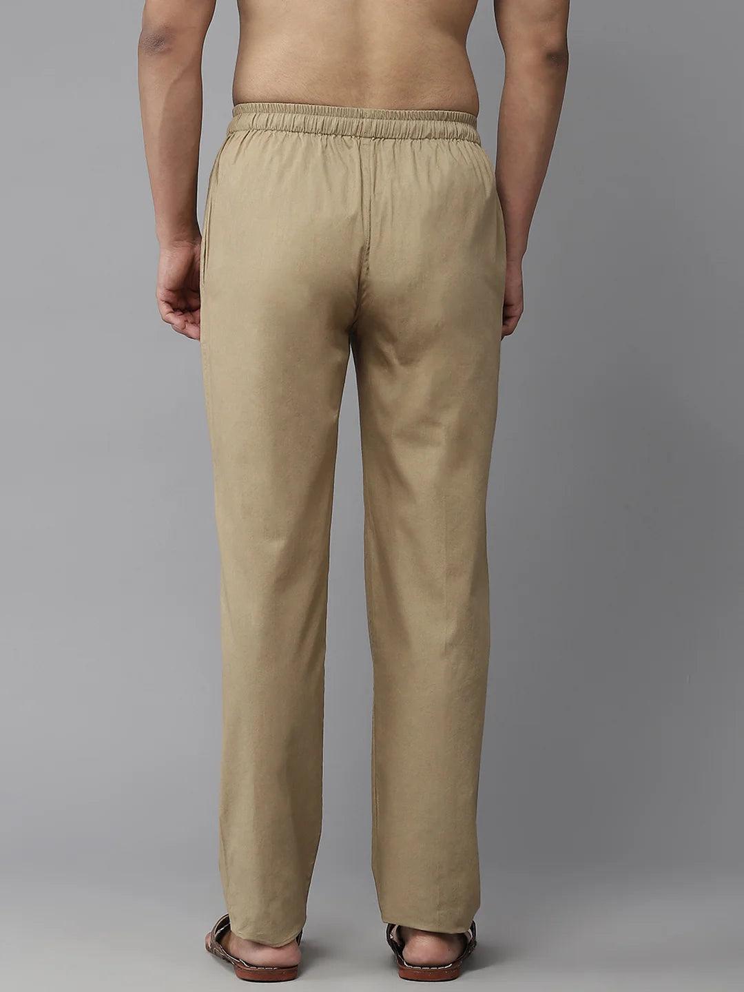 Men's Khaki Cotton Linen  Pyjama - Fabmade