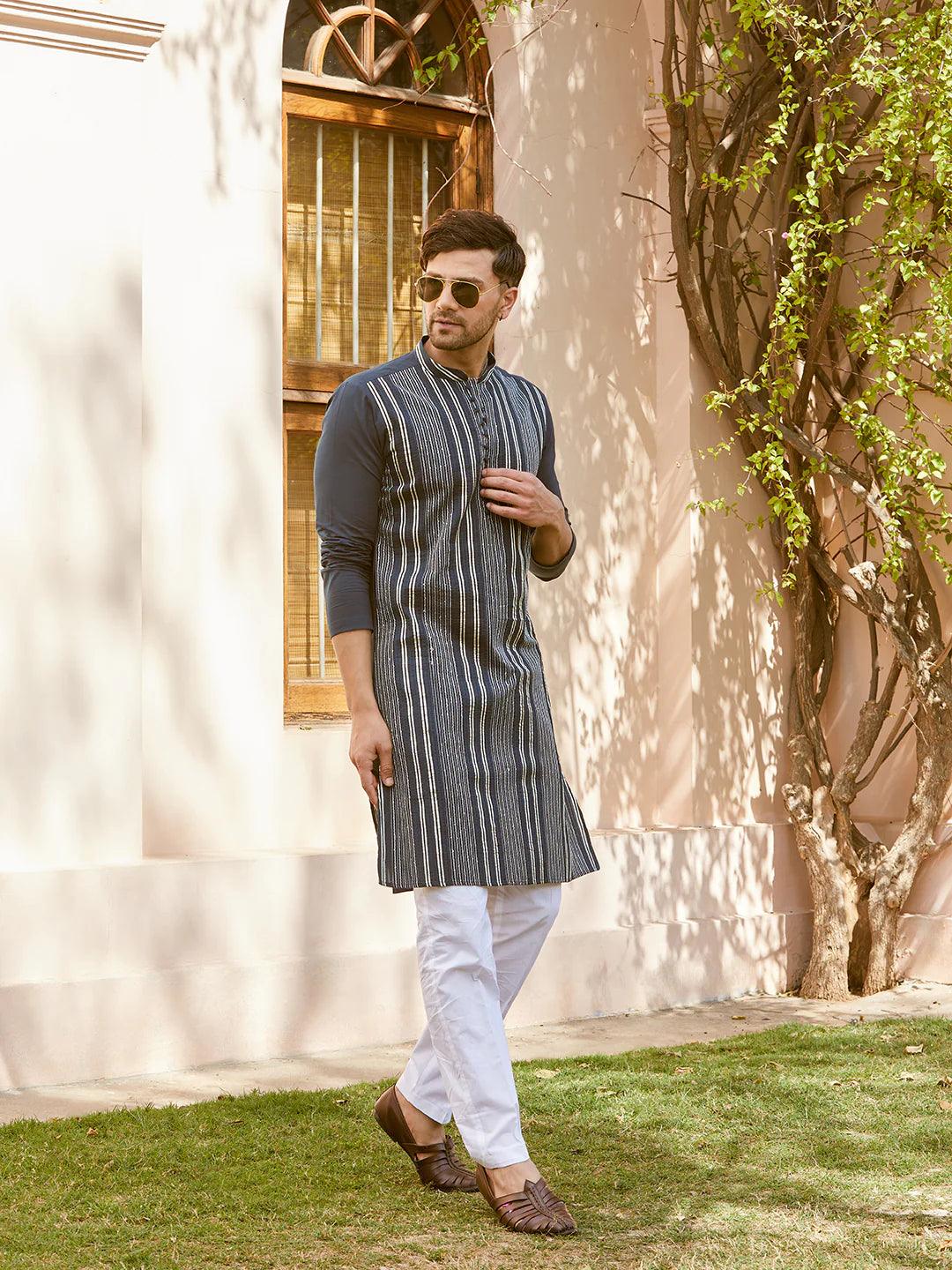 Gota Strips and Sequins Embroidered Pure Cotton Straight Kurta - Fabmade