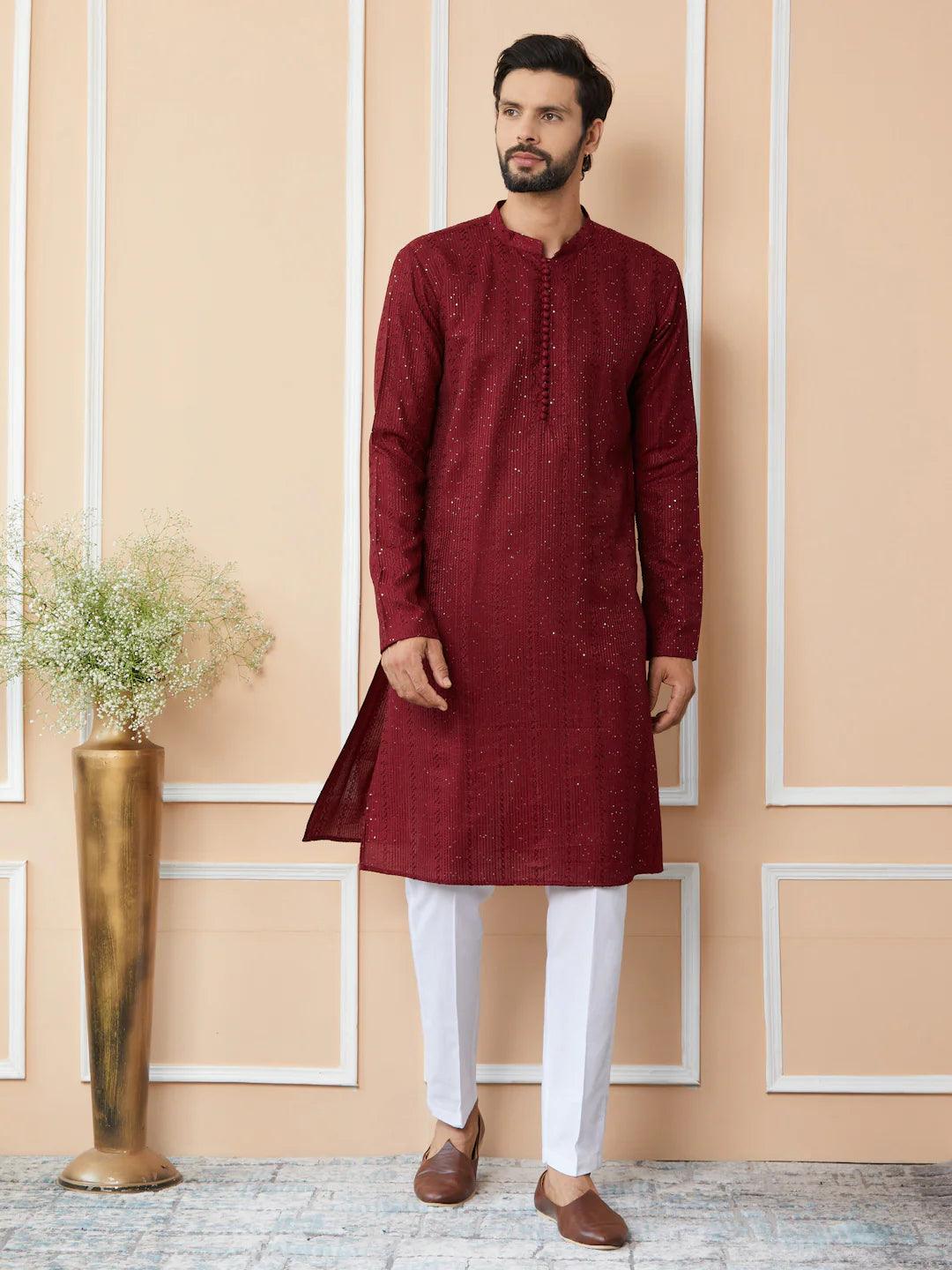Dark Maroon Chanderi Silk Kurta - Fabmade