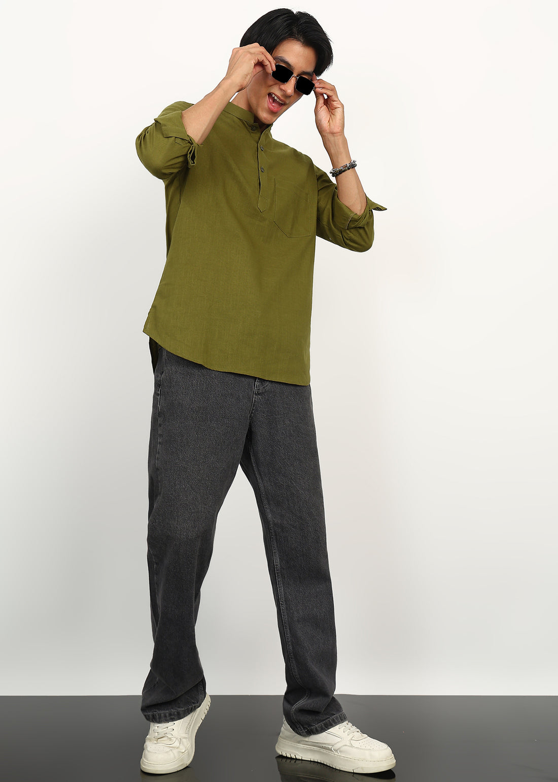 Fabmade Olive Still Linen Kurta