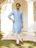 Embroidered Regular Sequinned Chanderi Silk Kurta with Pyjamas - Fabmade