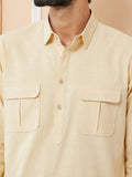 FM - Beige Cotton Linen Pathani kurta with Salwar - Fabmade