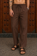 Regular Fit Brown Linen- trousers Fabmade