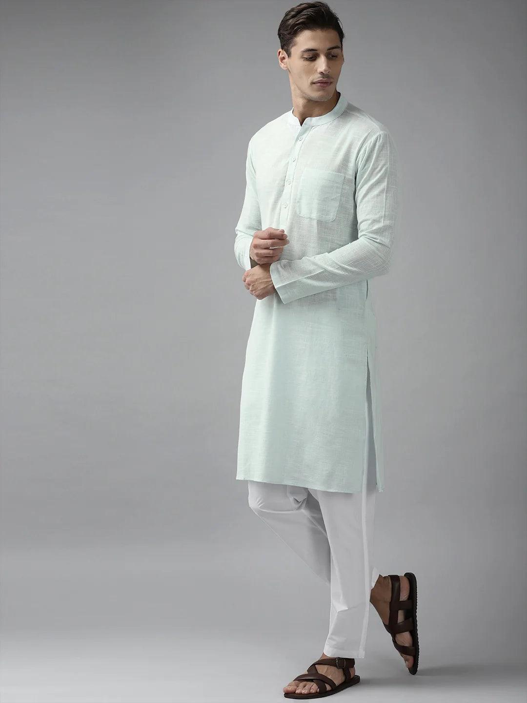 FM-Men Sky Blue Cotton Linen kurta  Pyjama - Fabmade