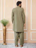 FM - Olive Cotton Linen Pathani kurta with Salwar - Fabmade