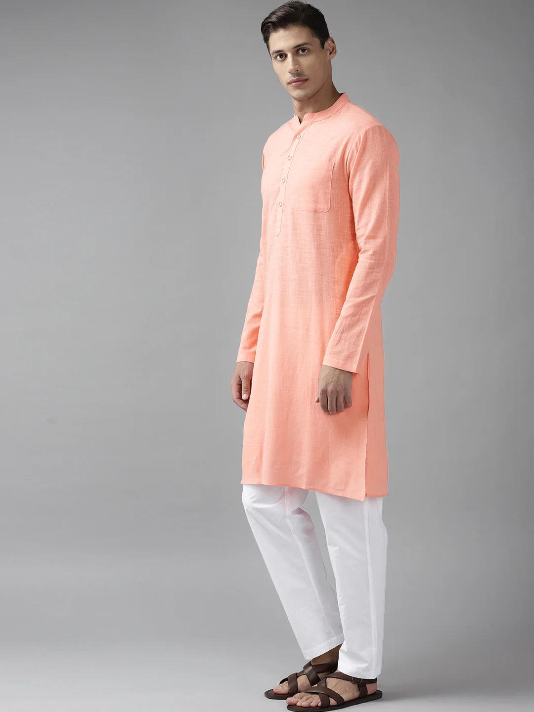 FM-Men Peach Cotton Linen kurta Pyjama - Fabmade