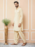 FM - Beige Cotton Linen Pathani kurta with Salwar - Fabmade