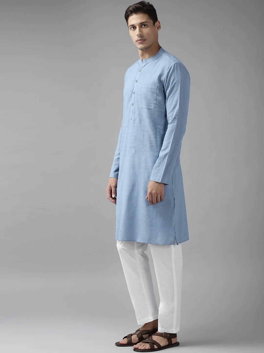FM-Men Blue Cotton Linen kurta - Fabmade