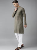 FM-Men Khaki Cotton Linen kurta - Fabmade
