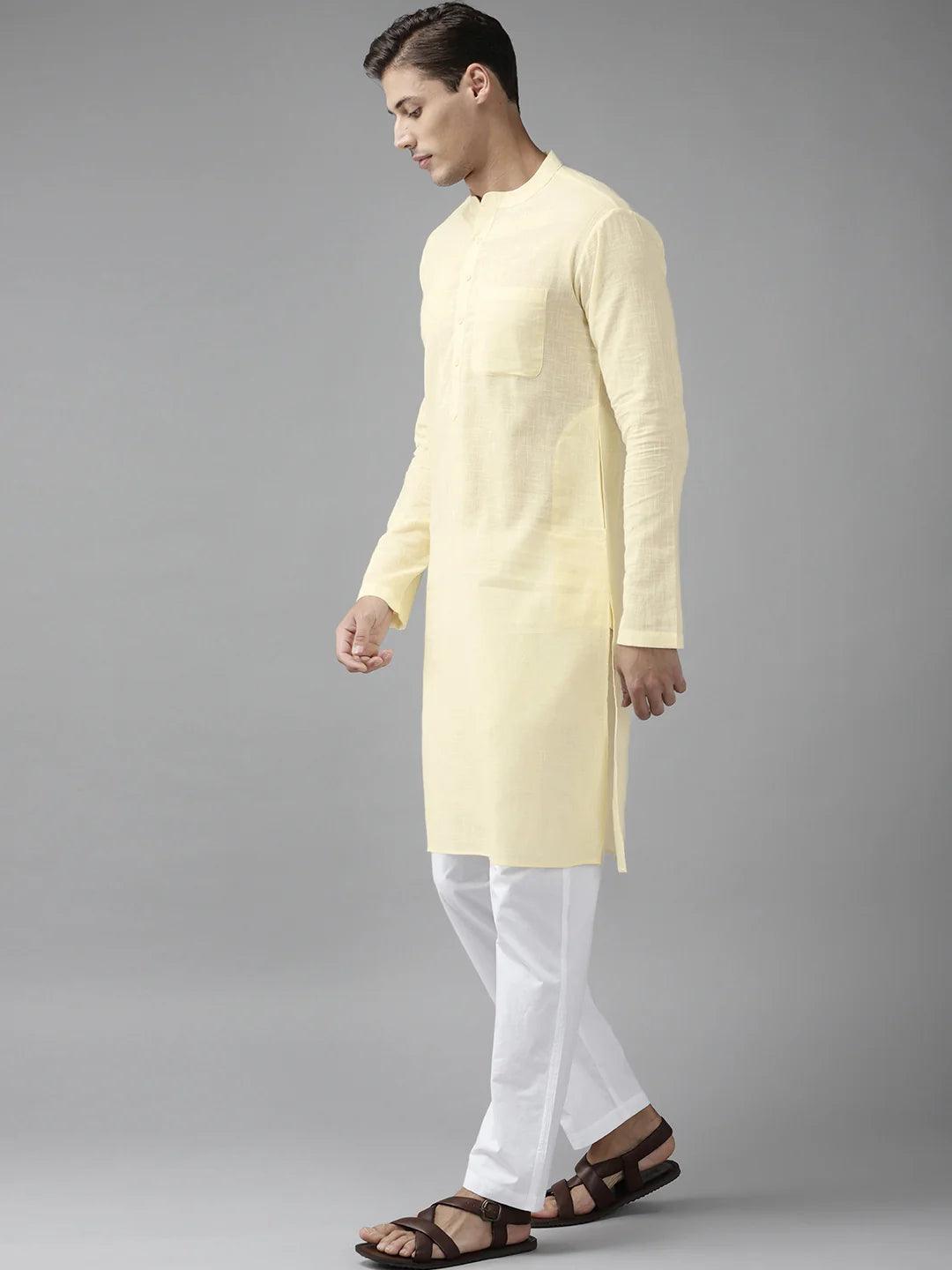 FM-Men Cream Cotton Linen kurta Pyjama - Fabmade