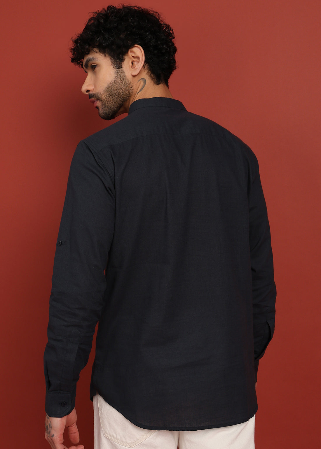 Onyx Noir Mandarin Collar Short Kurta