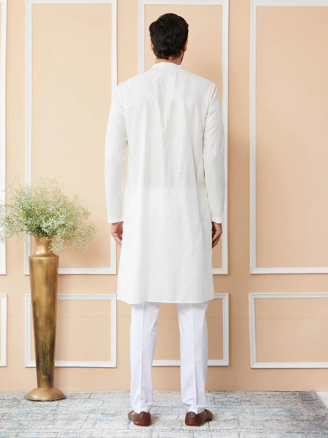 Off White Chanderi Silk Kurta - Fabmade